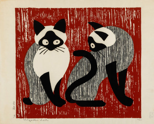 Arte Japonés - Dos Gatos de Kiyoshi Saito