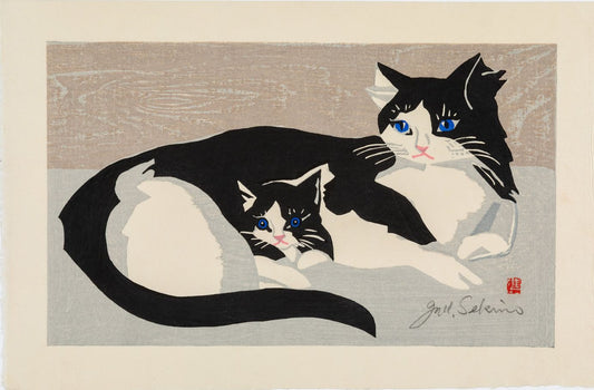 Arte Japonés - Gato y gatito de Junichiro Sekino