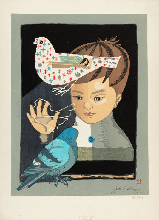 Arte Japonés - Boy and Pigeon (Morning) de Junichiro Sekino