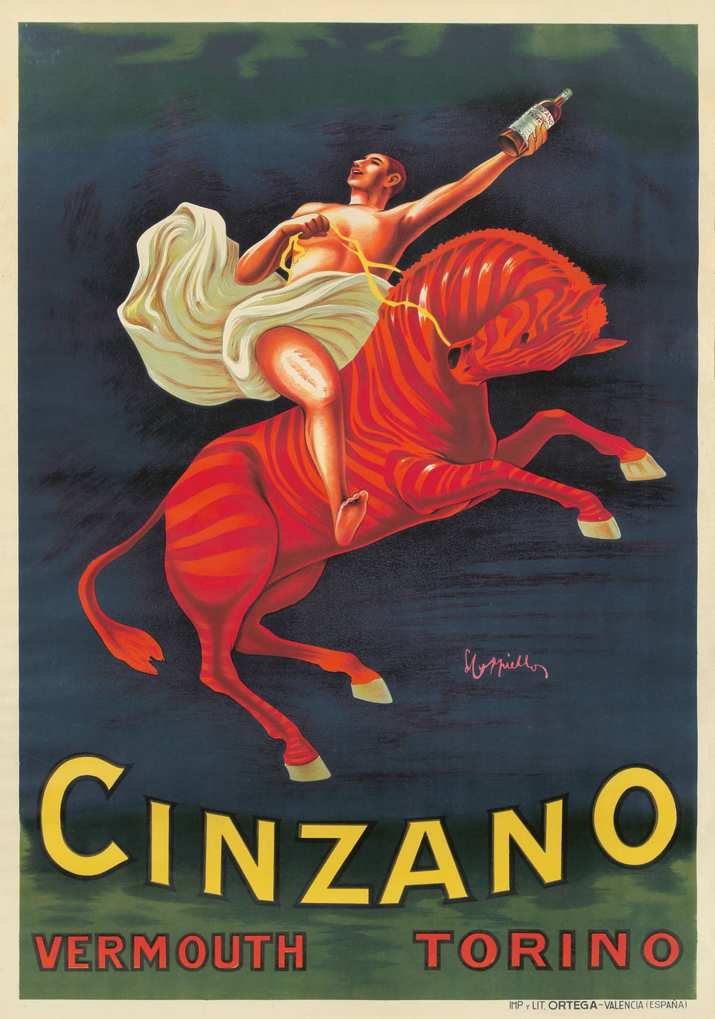 "Cinzano Vermouth" de Leonetto Cappiello con 'Vermouth' y 'Torino' abajo