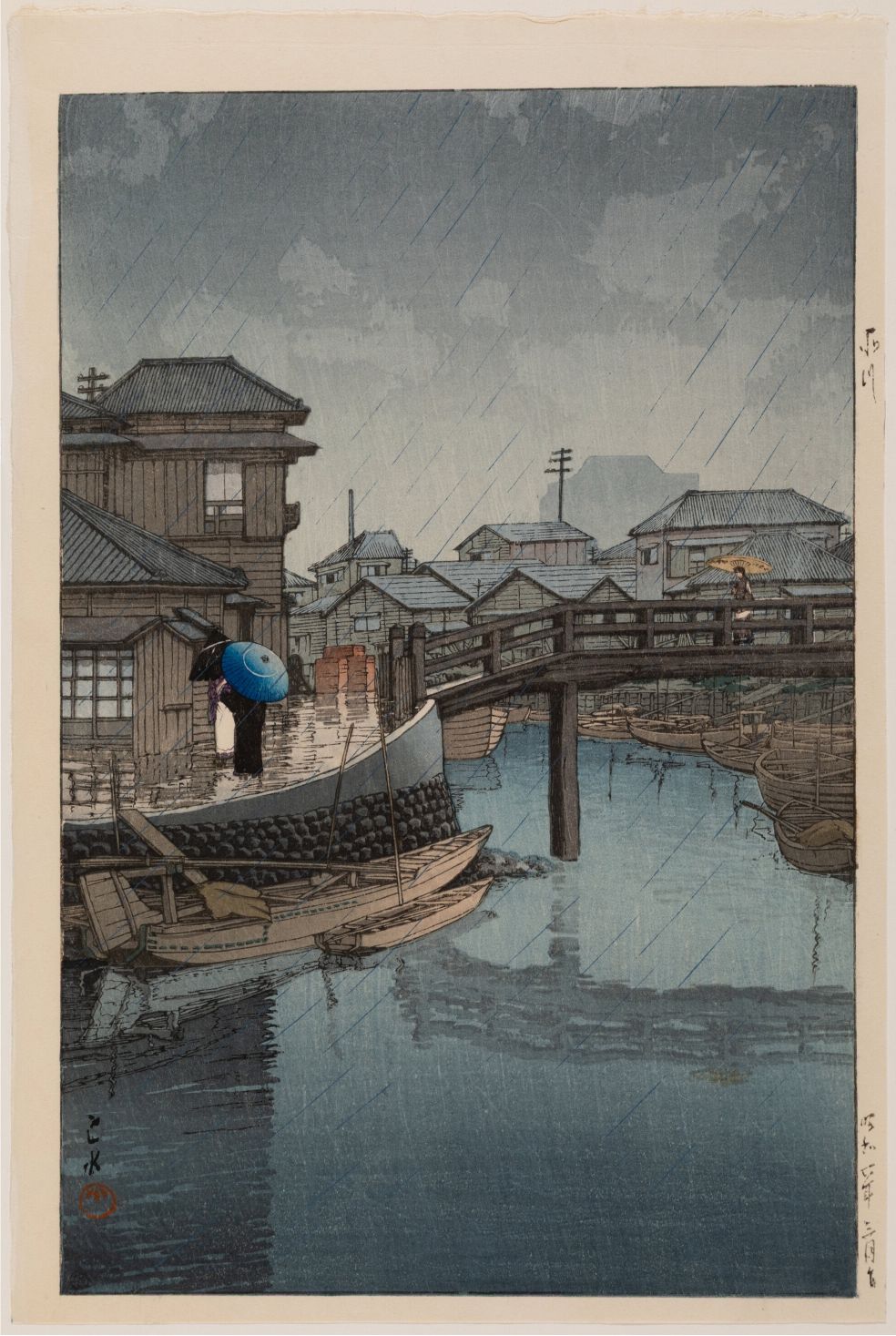 Arte Japonés - Temporada de lluvias en Ryoshimachi, Shinagawa de Hasui Kawase