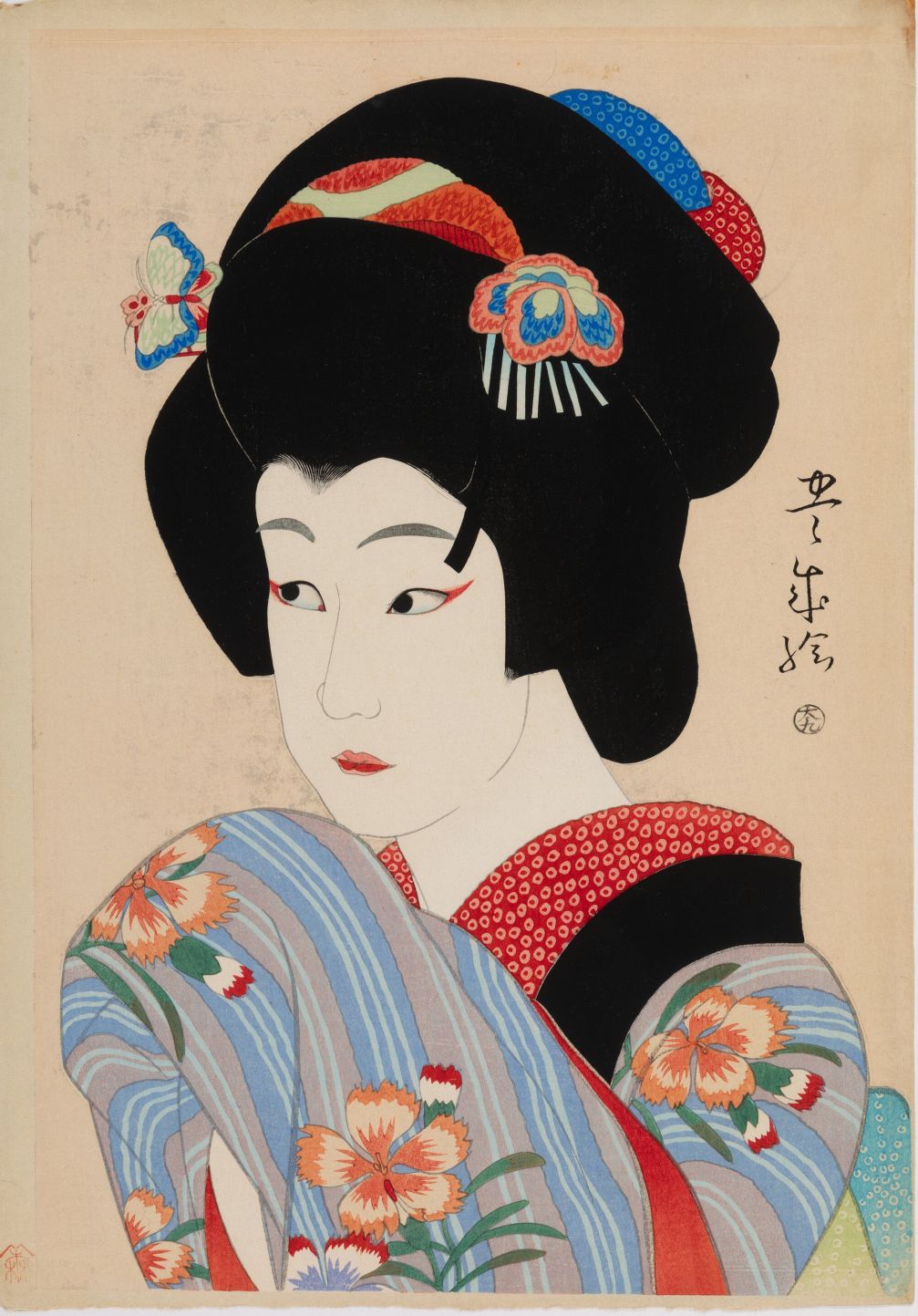 Arte Japonés - Ichikawa Shocho II como Oman de Yamamura Koka