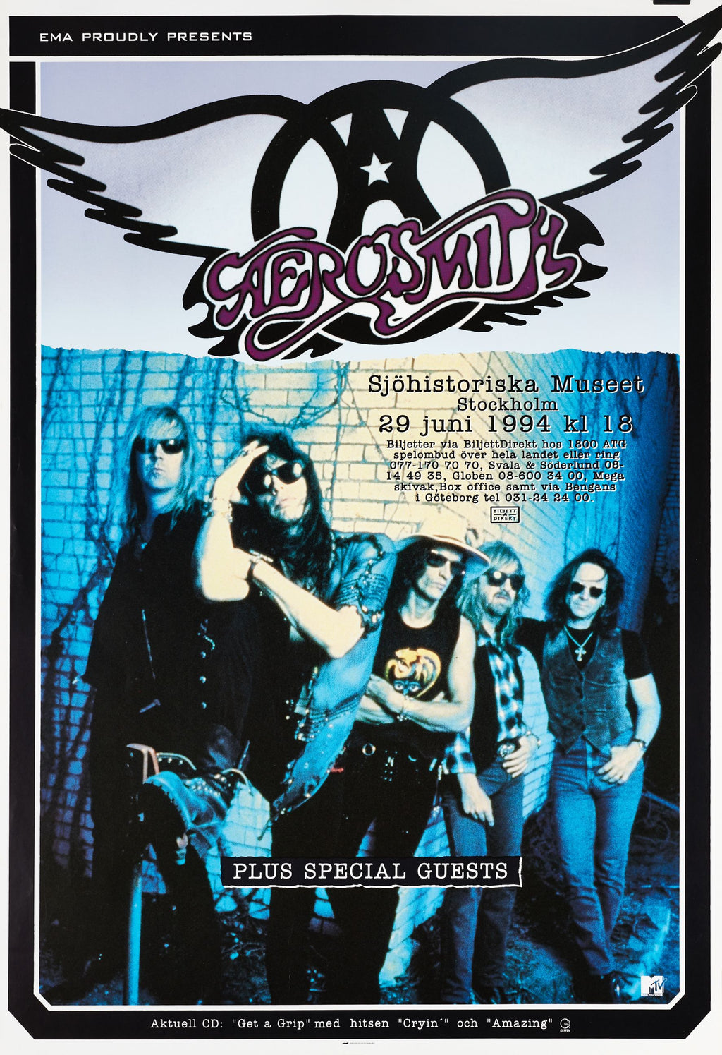 Aerosmith en concierto en Estocolmo, Suecia (junio 1994)